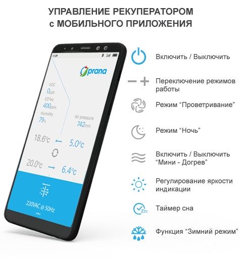 Управління рекуператором Prana 200G Eco Energy M2023 за допомогою мобільного додатку
